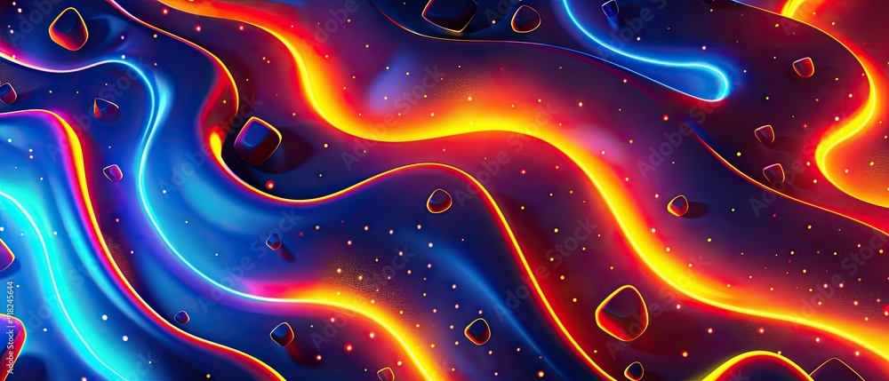 A colorful, abstract painting with a blue background and orange and red swirls A colorful, abstract painting with a blue background and orange and red swirls