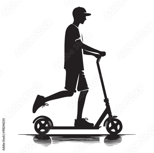 Two wheeled vehicles and riders icon, black color silhouette, white background.