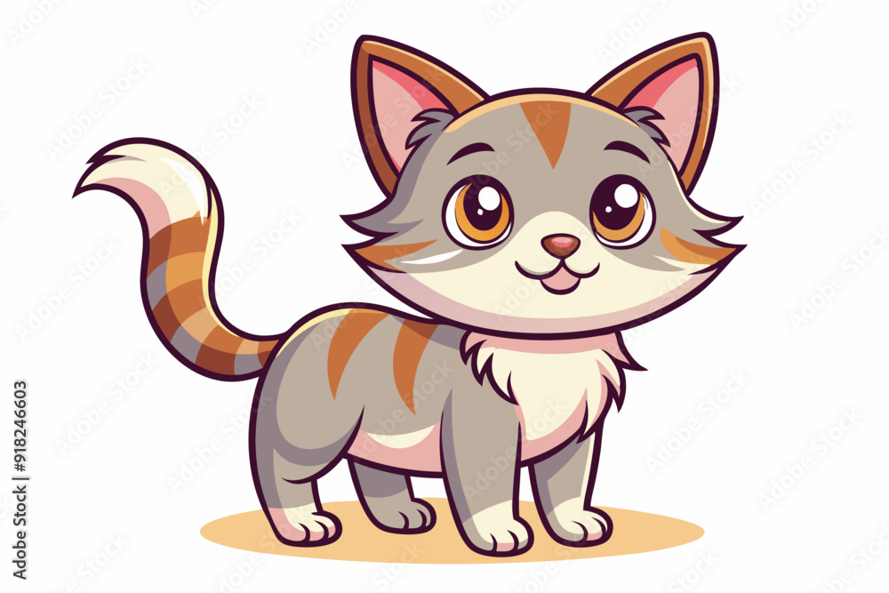 Obraz premium Adorable Cartoon Cat with Orange Stripes and Big Eyes