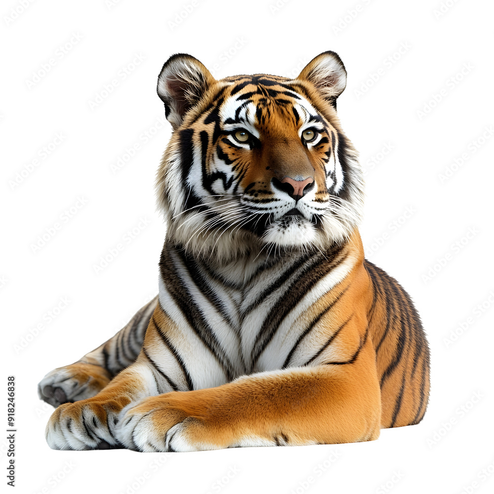 Naklejka premium Photography of Resting Tiger Isolated on white transparent background png