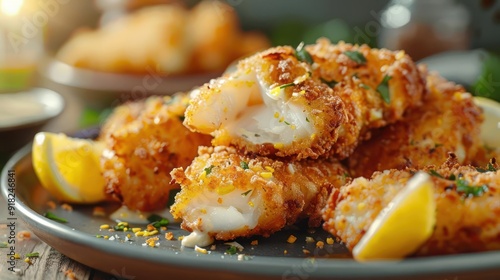 Golden, crispy fried fish topped with a creamy lemon cheese sauce.