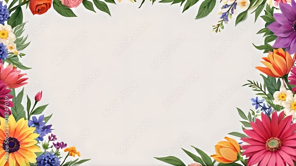 Flowers around the frame, white background, lots of space for text, empty space. Banner, layout Flowers around the frame, white background, lots of space for text, empty space. Banner, layout