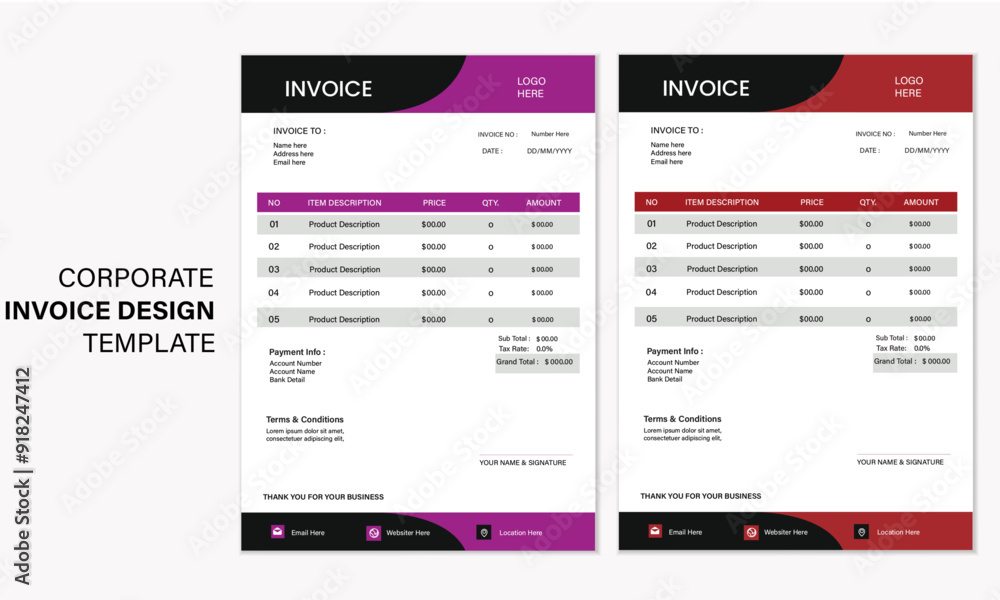 Creative and clean corporate business invoice template
design Creative and clean corporate business invoice template
design
