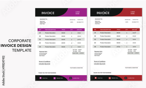 Creative and clean corporate business invoice template
design