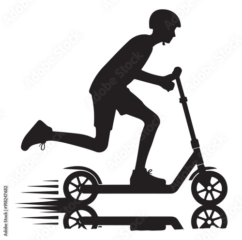 Two wheeled vehicles and riders icon, black color silhouette, white background.
