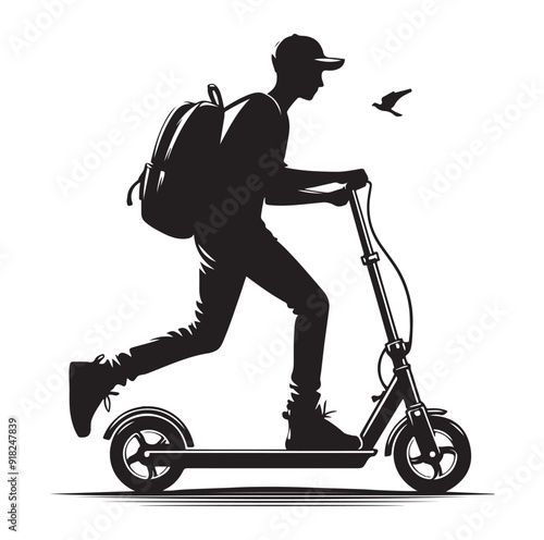 Two wheeled vehicles and riders icon, black color silhouette, white background.
