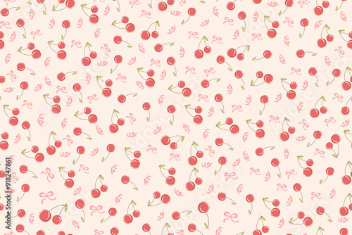 cherry fruit seamless pattern in vector