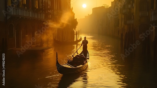 Iconic Gondola Ride at Sunset in the Historic Canals of Venice Italy