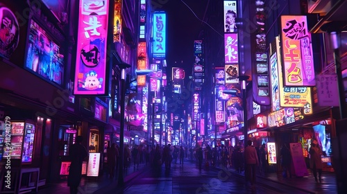 Wallpaper Mural Vibrant Neon Lit Street Scene in Bustling Tokyo Nightlife Torontodigital.ca