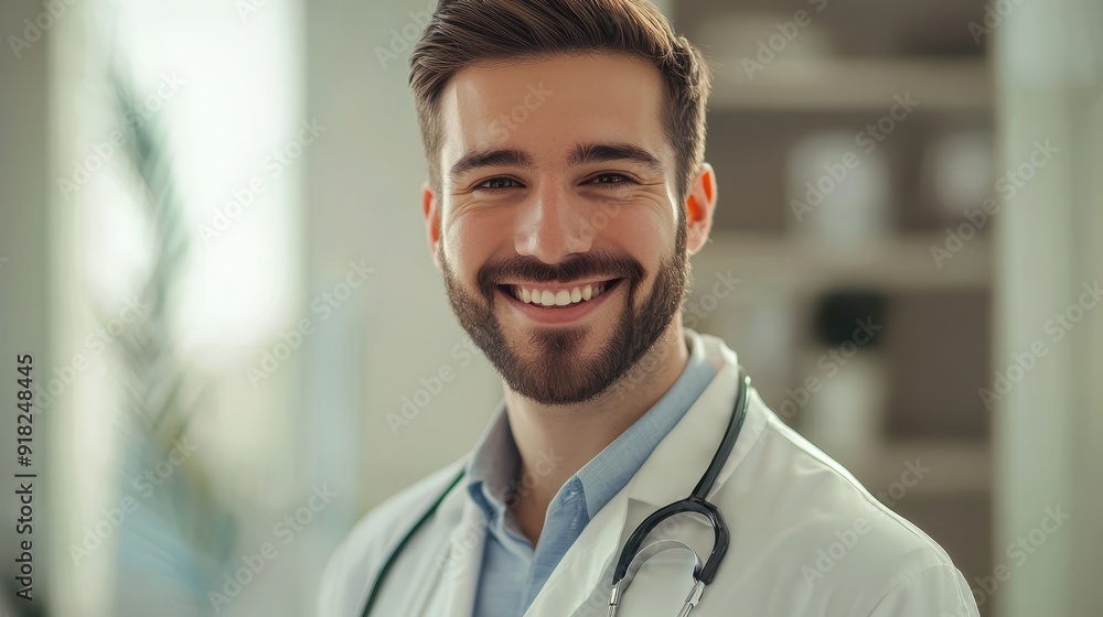 Smiling Male Doctor with Stethoscope in Professional Medical Attire, Perfect for Healthcare and Medical Industry Concepts Smiling Male Doctor with Stethoscope in Professional Medical Attire, Perfect for Healthcare and Medical Industry Concepts