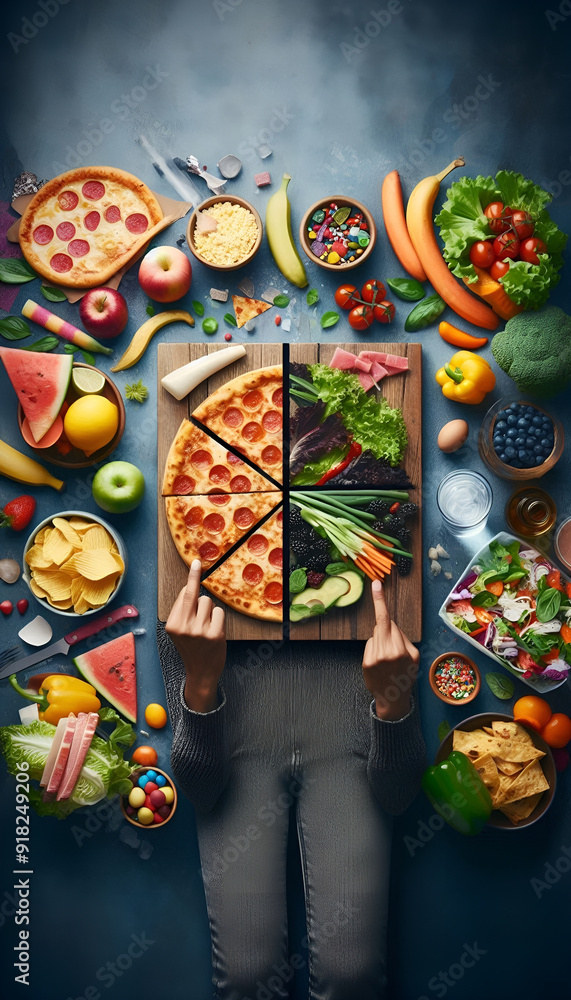 Fototapeta premium Confronto de Comidas: Fast Food vs. Saudável