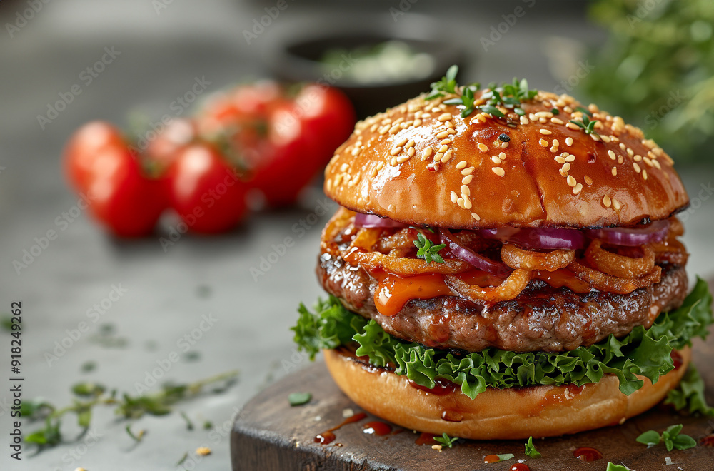 Juicy Hamburger with Fresh Toppings Juicy Hamburger with Fresh Toppings