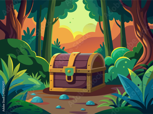 treasure chest, forest, illustration, art