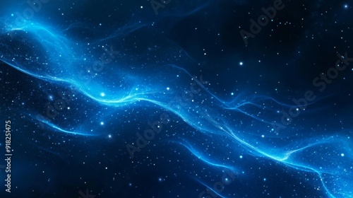 Abstract blue and white glowing cosmic background with bright stars and galaxy.