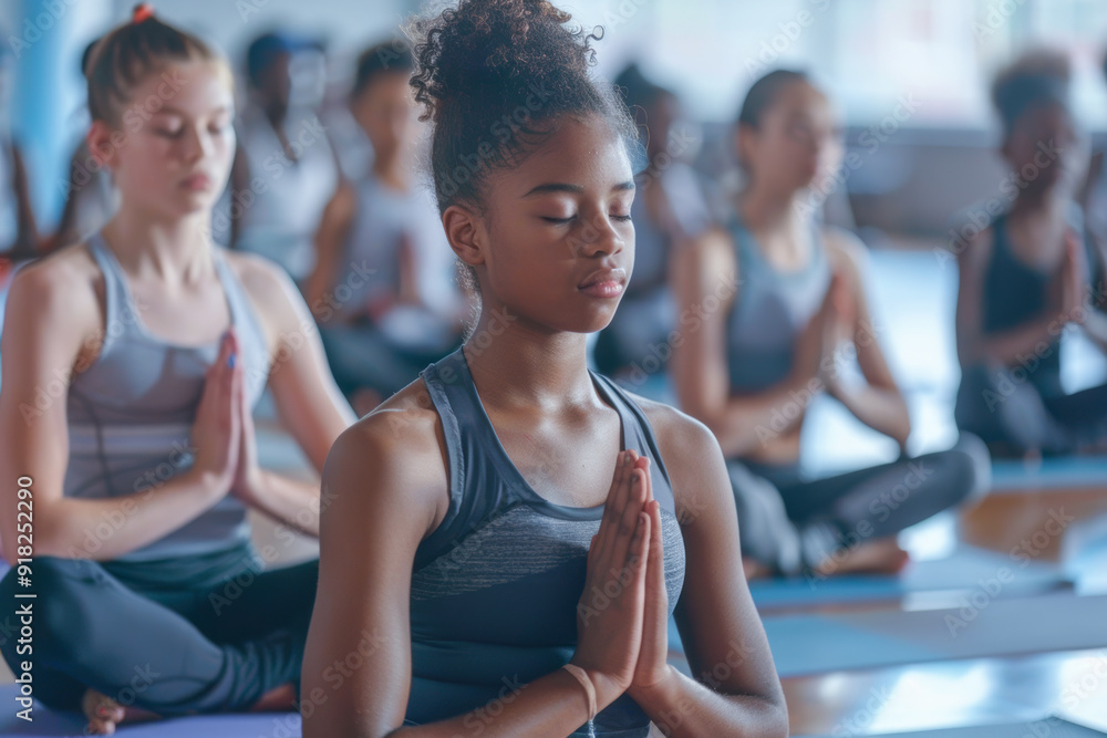 Group yoga class in meditation Group yoga class in meditation