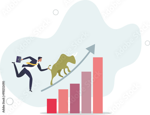 Stock market bull market, financial asset value and price rising up, investor and trader gain more profit concept.flat design with people.