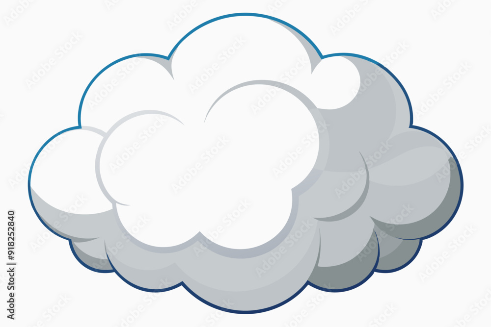 Cartoon Illustration of a Gray and White Cloud with a Blue Outline Cartoon Illustration of a Gray and White Cloud with a Blue Outline