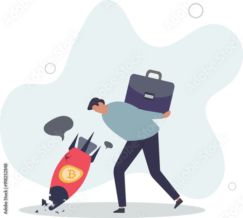 Bitcoin price collapse, crypto currency volatility price roaring fast and fall down causing investor huge loss concept.flat design with people.