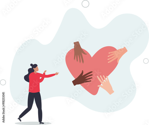 Hope, solidarity, aid for refugees concept.Hands of people donate and help.flat design with people.