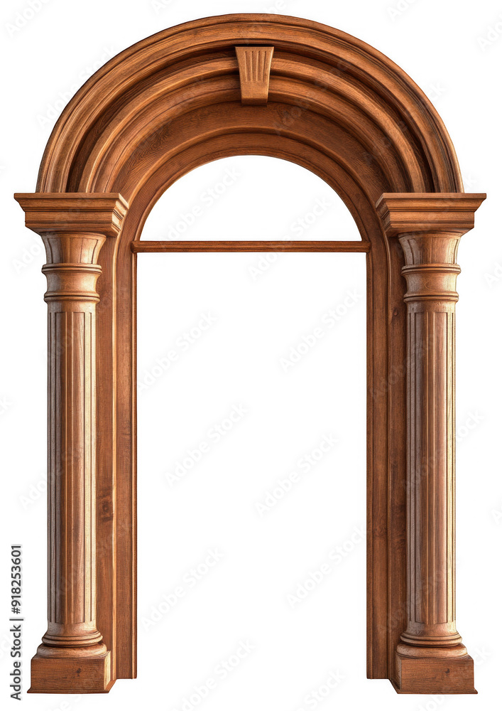 Fototapeta premium Arched Wooden Doorway Frame with Columns