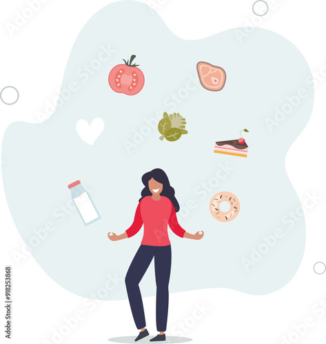 Healthy girl chooses her favorite food.flat design with people.