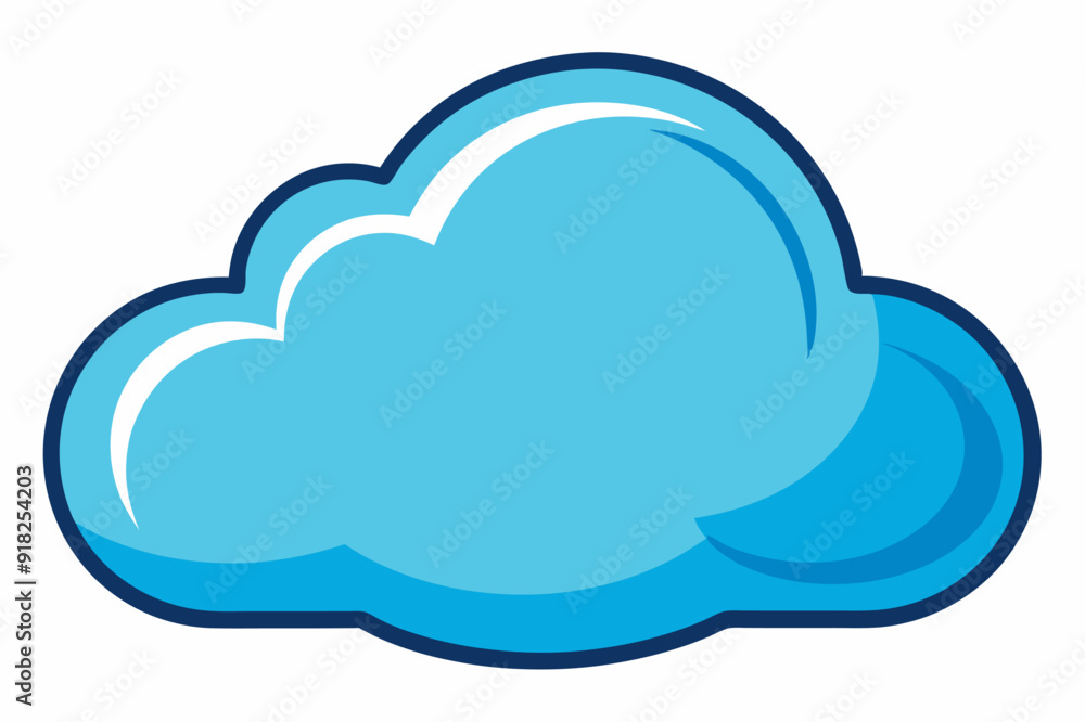 Cartoon Blue Cloud with White Outline and Dark Blue Border Cartoon Blue Cloud with White Outline and Dark Blue Border