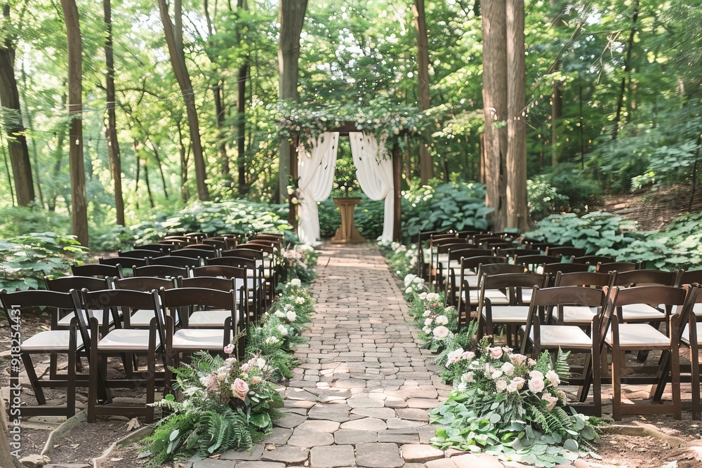 triangle arches with white fabric and greenery for an outdoor wedding triangle arches with white fabric and greenery for an outdoor wedding