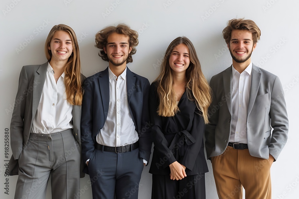 Confident Business Team In Suits Smiling In Office Confident Business Team In Suits Smiling In Office