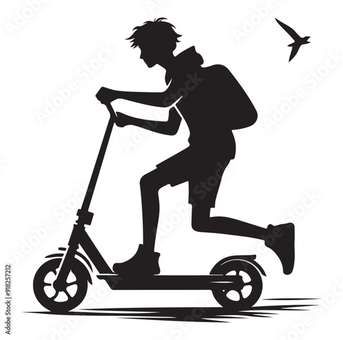 Two wheeled vehicles and riders icon, black color silhouette, white background.