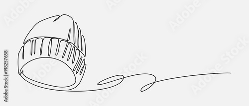 Continuous one line drawing of beanie hat. Winter, headwear, warm concept. Editable stroke vector.