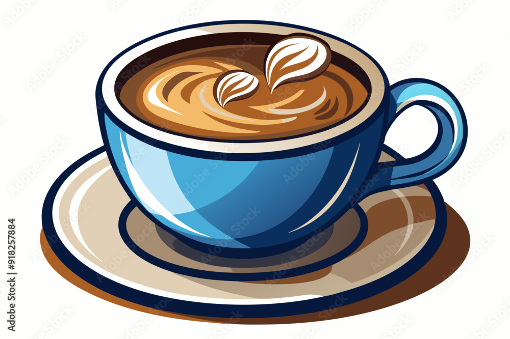 A Blue Mug with a Cup of Coffee and Whipped Cream A Blue Mug with a Cup of Coffee and Whipped Cream