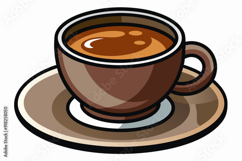 A Brown Coffee Cup with Coffee on a Saucer