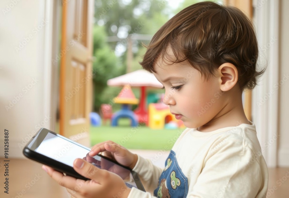 a child is playing with an electronic device. a child is playing with an electronic device.