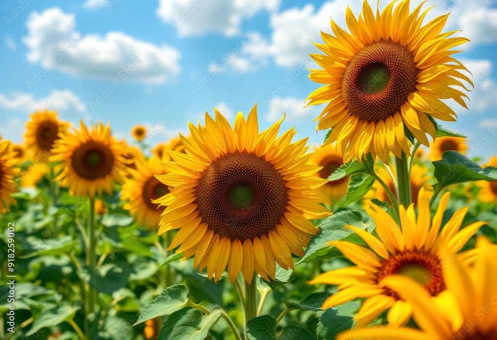 Sunny Sunflower Field with Detailed Blossoms Sunny Sunflower Field with Detailed Blossoms