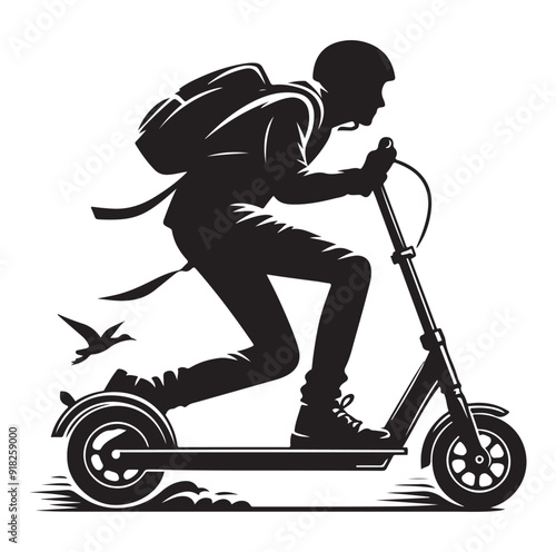 Two wheeled vehicles and riders icon, black color silhouette, white background.