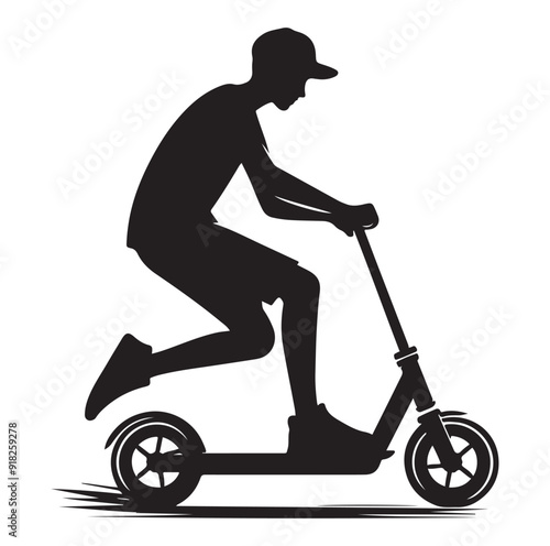 Two wheeled vehicles and riders icon, black color silhouette, white background.