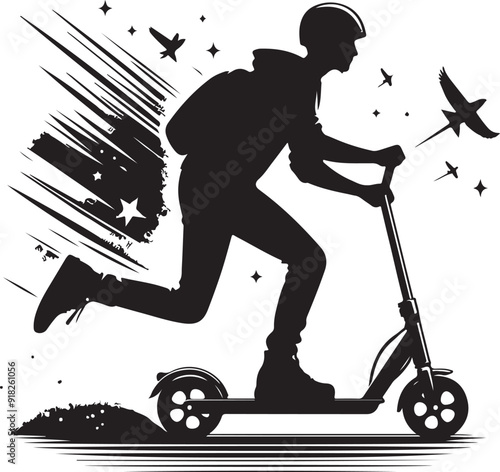 Two wheeled vehicles and riders icon, black color silhouette, white background.