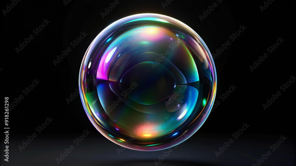 3d render transparent sphere glass bubble with holographic effect on black background, soap bubbles on black background 3d render transparent sphere glass bubble with holographic effect on black background, soap bubbles on black background