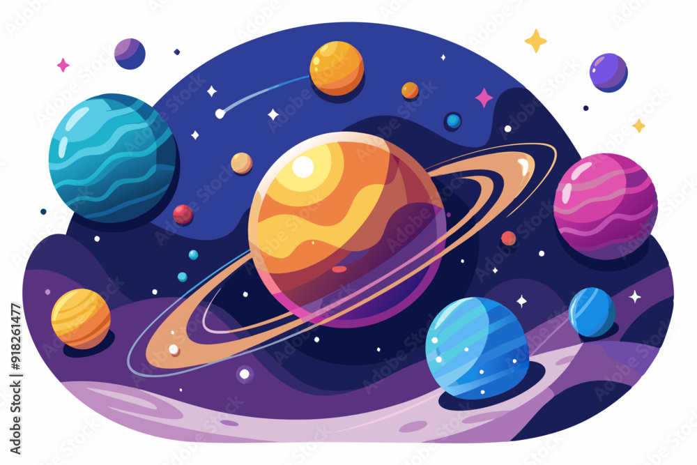 Colorful Planets and Stars in Outer Space Colorful Planets and Stars in Outer Space