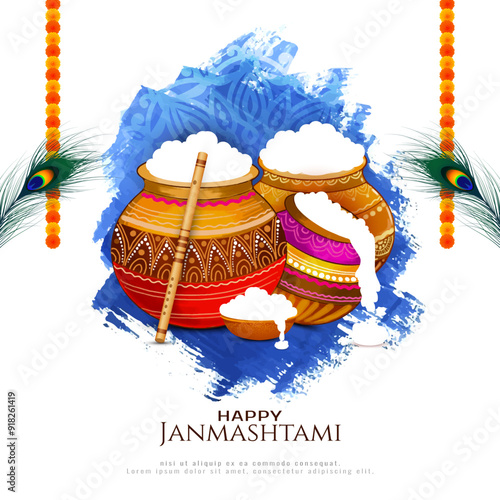 Happy Janmashtami traditional Indian festival celebration greeting background