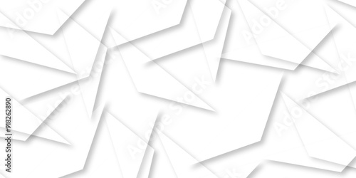 Abstract background with liens and triangles shape on white background. White and grey geometric overlapping rectangle pattern Geometric background soft shadows as patten ..White polygon textured .