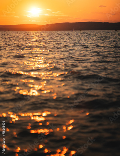Amazing sunset over lake Balaton in summer