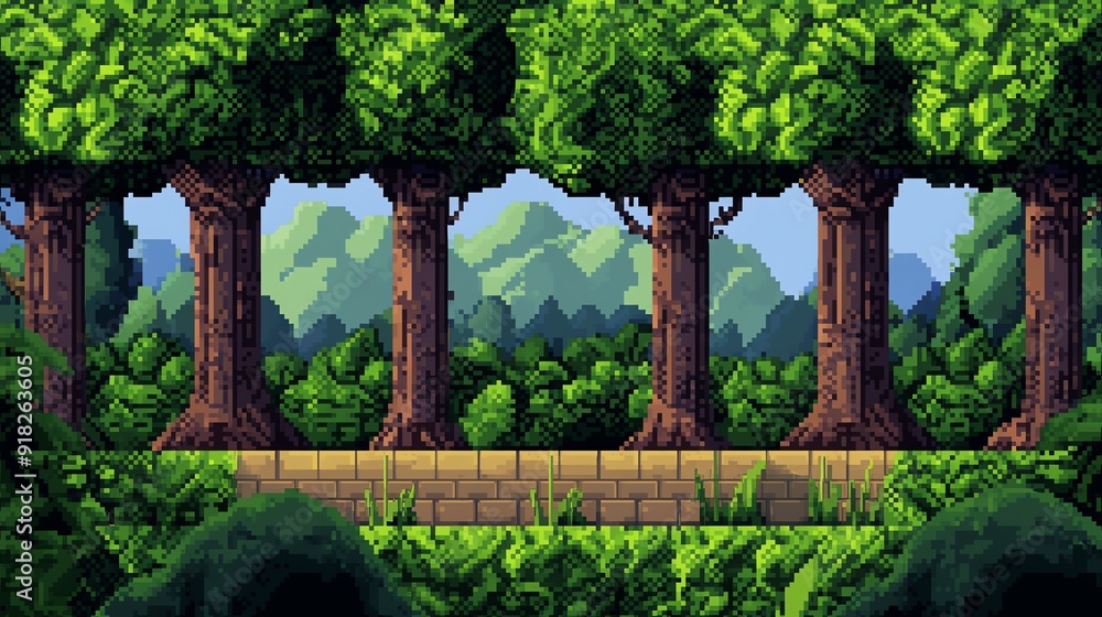 Obraz premium Pixel art blocky jungle background