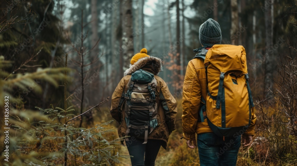 A couple hiking and exploring nature trails. A couple hiking and exploring nature trails.