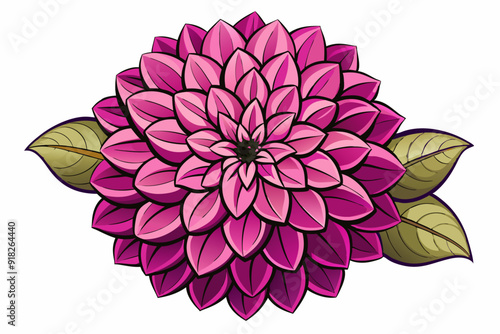 Single Pink Dahlia Flower with Green Leaves