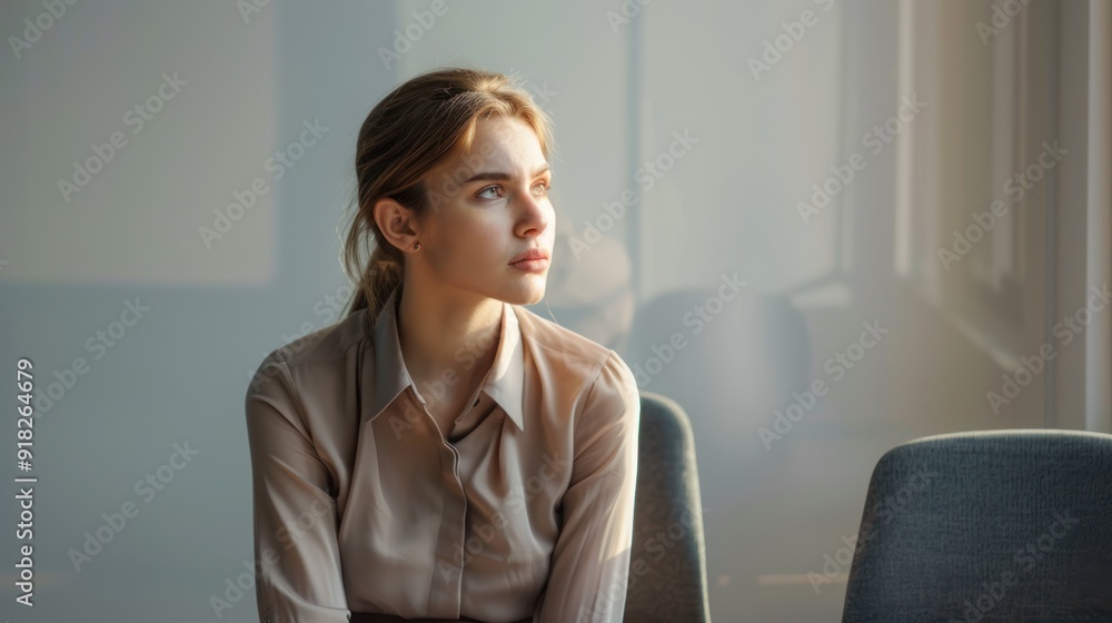 Businesswoman in a formal setting during a job interview. Businesswoman in a formal setting during a job interview.