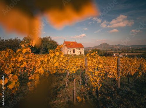 Medieval Chapel of Kisapáti, Hungary in autumn