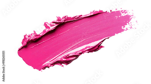 A bold swipe of pink lipstick smear isolated on transparent background, lipstick brush swatch.