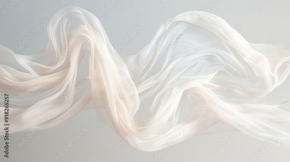A white cloth blows on a gray background, blurry image A white cloth blows on a gray background, blurry image