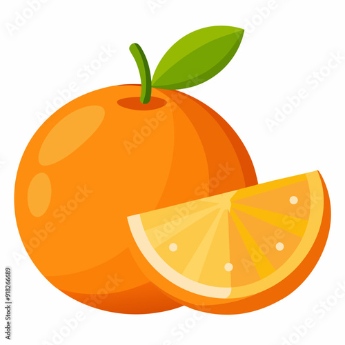 Orange fruit whole and half vector isolated on white background 